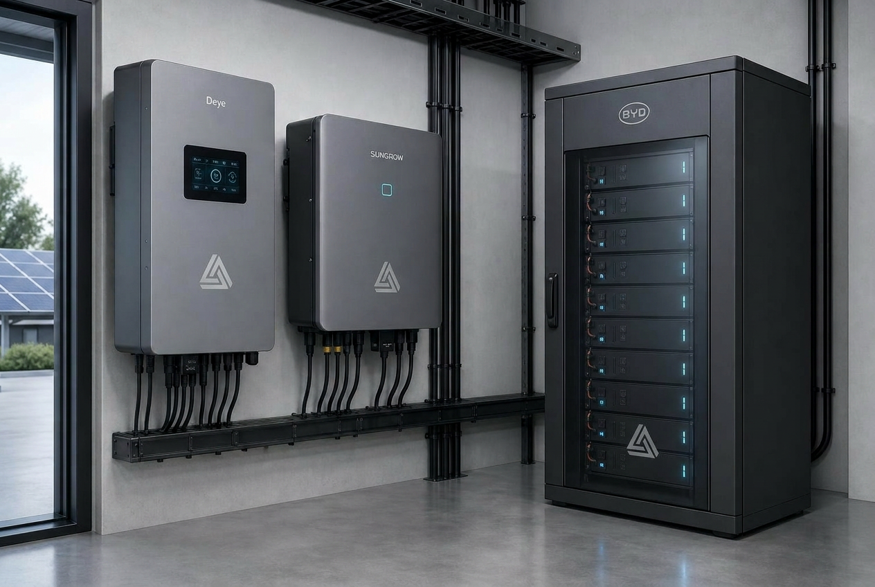 Deye and Sungrow hybrid inverters with BYD battery energy storage system